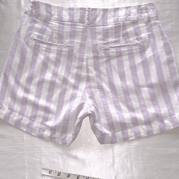 Old Navy Linen Everyday Shorts Lilac Stripe Notch Hem Mid Rise 5” Inseam Sz 2 - Picture 10 of 10